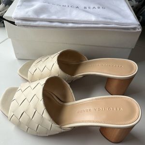 Veronica Beard Cream Basketweave Slides